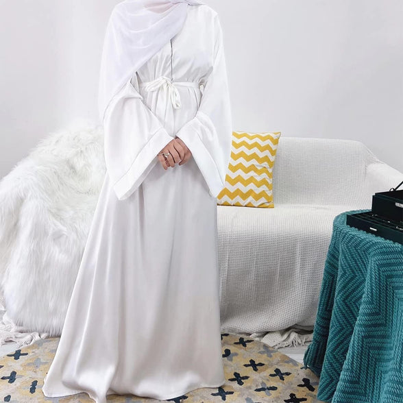 IMEKIS Women Muslim Abaya Long Sleeve Maxi Dress Loose Full Cover East Arabian Robe Dubai Islamic Dubai Prayer Clothes