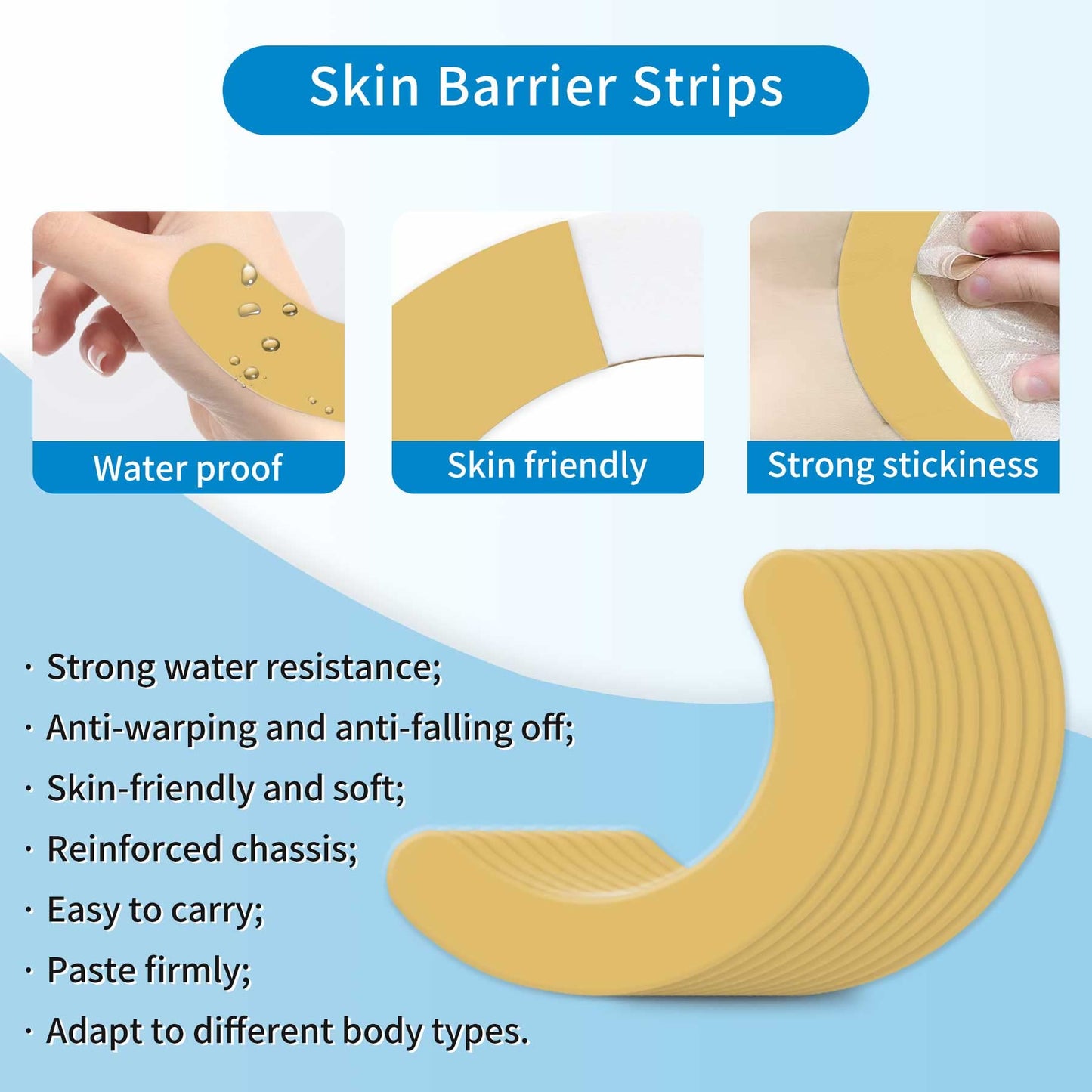20PCS Ostomy Barrier Strips, Elastic Moldable Medical Hydrocolloid Adhesive Barrier Strips,Latex-Free Skin Barrier Strips,Hydrocolloid Ostomy Extenders,Waterproof Half Rings for Sealing Ostomy Bag
