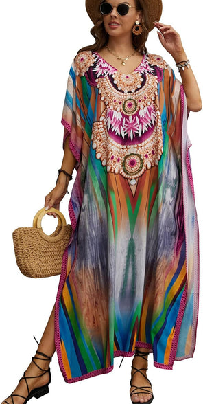 YouKD Wemon's Summer Long Kaftan Bohemian Maxi Kimono Dress Swimsuit Beach Cover Up Robes