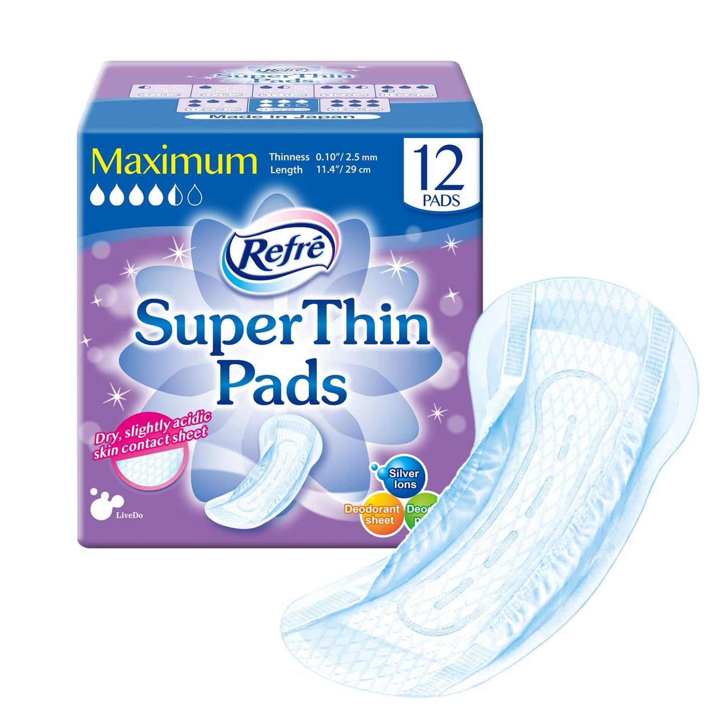 Refré Incontinence SuperThin Pads Maximum (230cc (Pack of 12))