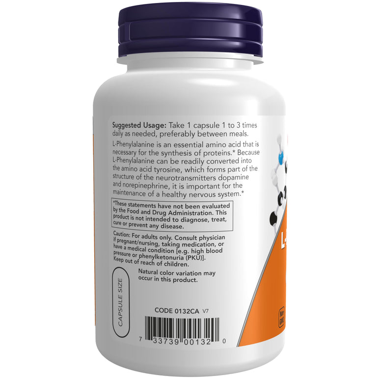 NOW Supplements, L-Phenylalanine 500 mg, Nervous System Support*, Amino Acid, 120 Veg Capsules