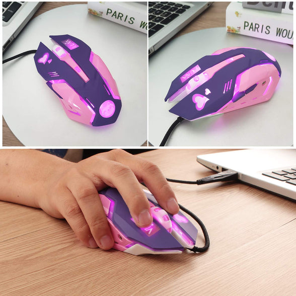 Greshare Gaming Mouse,Pink Backlit Optical Game Mice Ergonomic USB Wired with 2400 DPI and 6 Buttons 4 Shooting for Computer/Win/Mac/Linux/Andriod/iOS. (Purple)