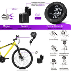 Bike Computer Wireless, IPX67 Waterproof Cycling Computer with 24 Functions, Multifunctional Bike Speedometer Odometer with Large Backlight LCD Display for Tracking Distance Speed Time