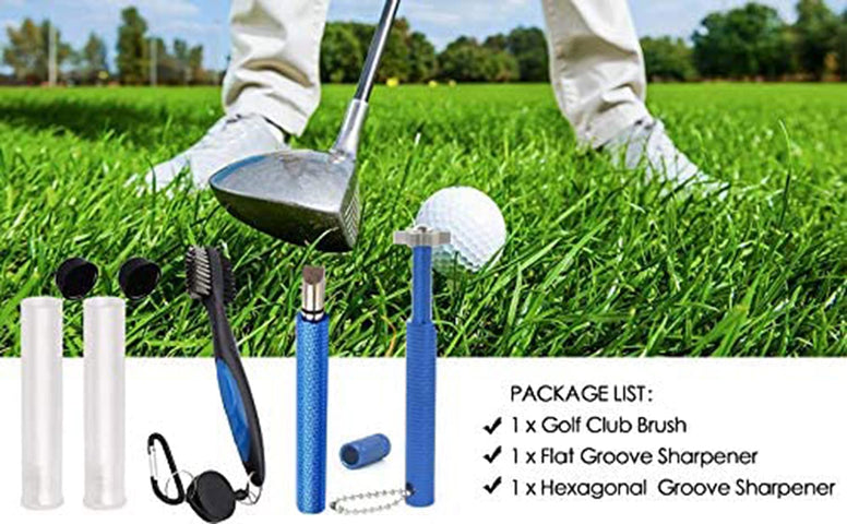 KASTWAVE Golf Clean Tool Set, Retractable Golf Club Brush and 2 Golf Club Groove Sharpener for U & V - Grooves, Portable Golf Brush Tool Kits for All Golf Irons for Man, Gift (blue Color)