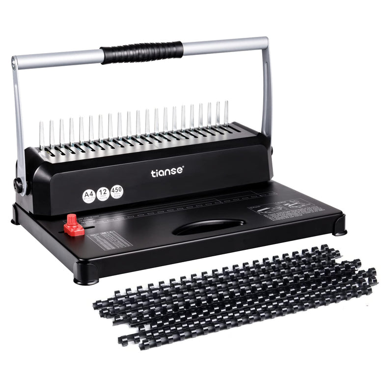 TIANSE Binding Machines, 21-Holes, 450 Sheets, Comb Bind Machine Book Maker with 100 PCS 3/8'' Comb Binder Spines Starter Kit, Comb Binding Machine for Letter Size, A4, A5 or Smaller Sizes