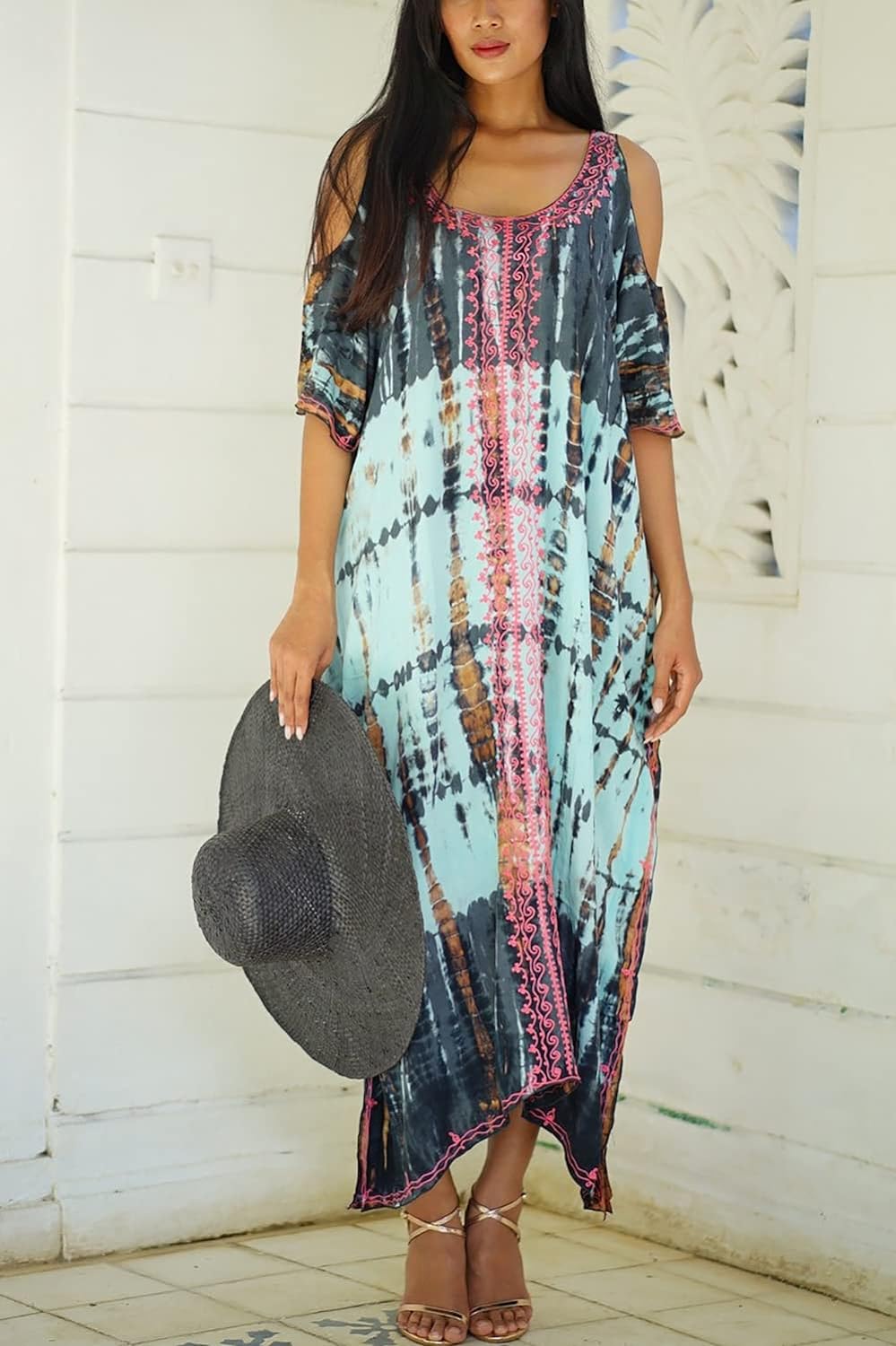 YouKD Summer Long Kaftan Bohemian Loungewear Beach Swimsuit Cover Up Maxi Dress for Women