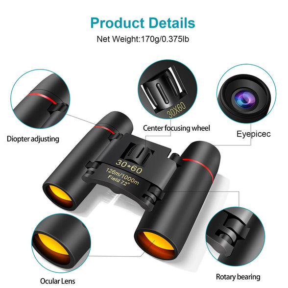 XVZ Compact, Portable Pocket Foldable Binoculars for Waterproof Bird Watching, Mountaineering, Black