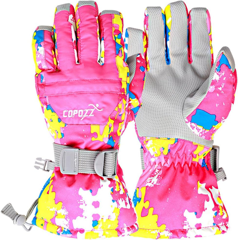 COPOZZ Waterproof Ski Gloves, Windproof Thermal Warm Winter Insulated Motorcycle Snowmobile Snowboarding Skiing Gloves with Zipper Pocket for Men Women & Kids