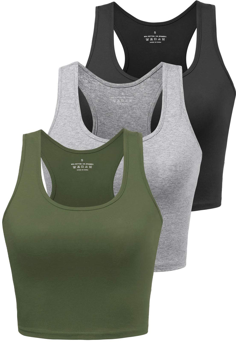 Sports Crop Tank Tops for Women Cropped Workout Tops Racerback Running Yoga Tanks Cotton Sleeveless Gym Shirts 3 Pack size S