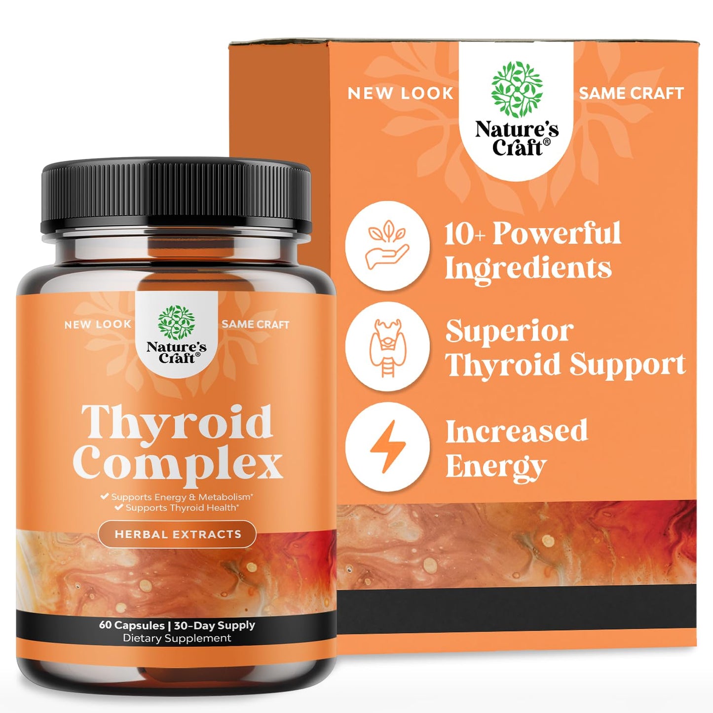 Herbal Adrenal and Thyroid Support Complex - Iodine Thyroid Supplement with L Tyrosine Bladderwrack Kelp Selenium and Ashwagandha - Mood Enhancer Energy Supplement for Thyroid Health - 60 Capsules