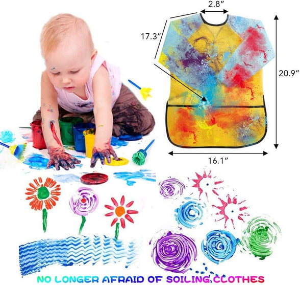 Mumoo Bear Kids Early Learning Sponge Painting Brushes Kit, 42 Pieces Sponge Drawing Shapes Paint Craft Brushes For Toddlers Assorted Pattern, Including Children Waterproof Art Painting Smock Apron