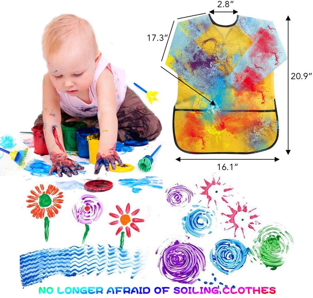 Mumoo Bear Kids Early Learning Sponge Painting Brushes Kit, 42 Pieces Sponge Drawing Shapes Paint Craft Brushes For Toddlers Assorted Pattern, Including Children Waterproof Art Painting Smock Apron