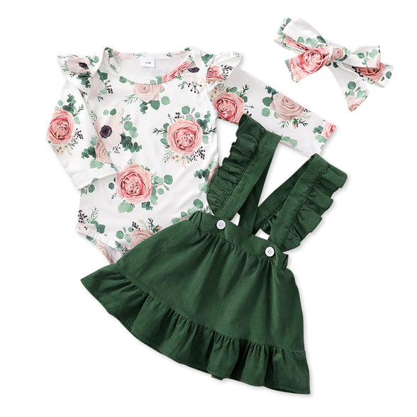 PATPAT Newborn Infant Baby Girl Clothes Outfit Long Sleeve Romper Top Overall Dress Suspender Skirt Set, for 0-3 Months