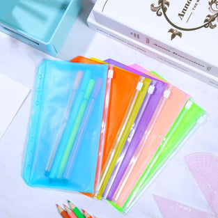 Binder PVC Pocket Notebook Binder, KASTWAVE Collection Binder Loose Leaf Bags Colorful Holes Binder Zipper Folders Waterproof PVC Pouch Document Filing Bags, Put Stationery, Credit Card, ID Card 12Pcs