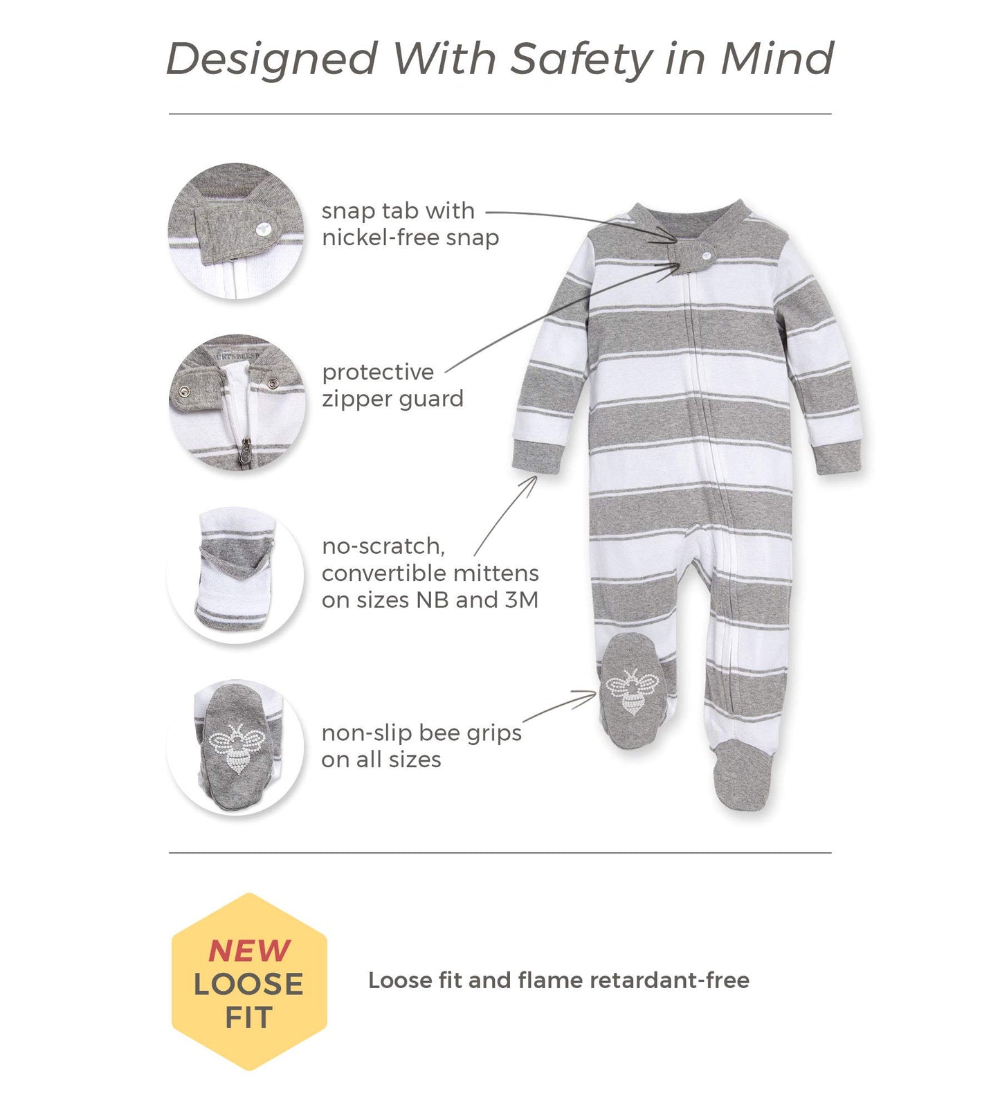 Burt's Bees Baby Sleep and Play PJs, 100% Organic Cotton One-Piece Zip Front Romper Jumpsuit Pajamas (0-3 Months)