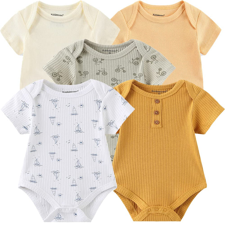 Kiddiezoom Newborn Baby Unisex Cotton Bodysuits 9-12 Months Baby Gift 5-Pack Baby Clothes