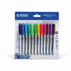 Maxi Creative Permanent Marker Bullet Slim Blister Of 12Pcs Assorted colours, 40-12A