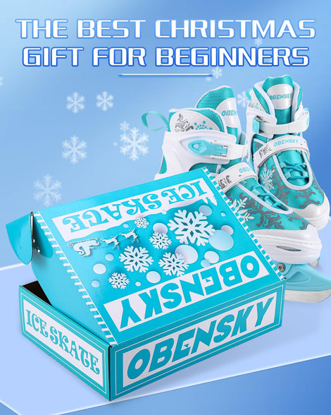 Snowflake Ice Skates for Kids | Adjustable Ice Hockey Skates for Toddlers Girls and Boys | Fun Ice Skating Shoes for Outdoor and Rink | Soft and Comfortable Lining | Enhanced Ankle Support