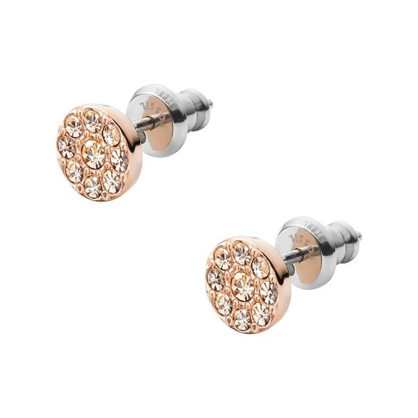 Fossil Women's Stainless Steel Sutton Crystal Disc Stud Earrings, Rose Gold