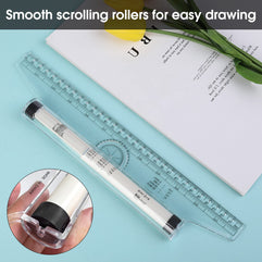 Measuring Rolling Ruler, Plastic Multifunctional Drawing Parallel Rolling Ruler, Circle Arc Drawing Design Rulers, for Drawing Parallel Lines Circles Angles Squares Drawing Tool (12 Inch)