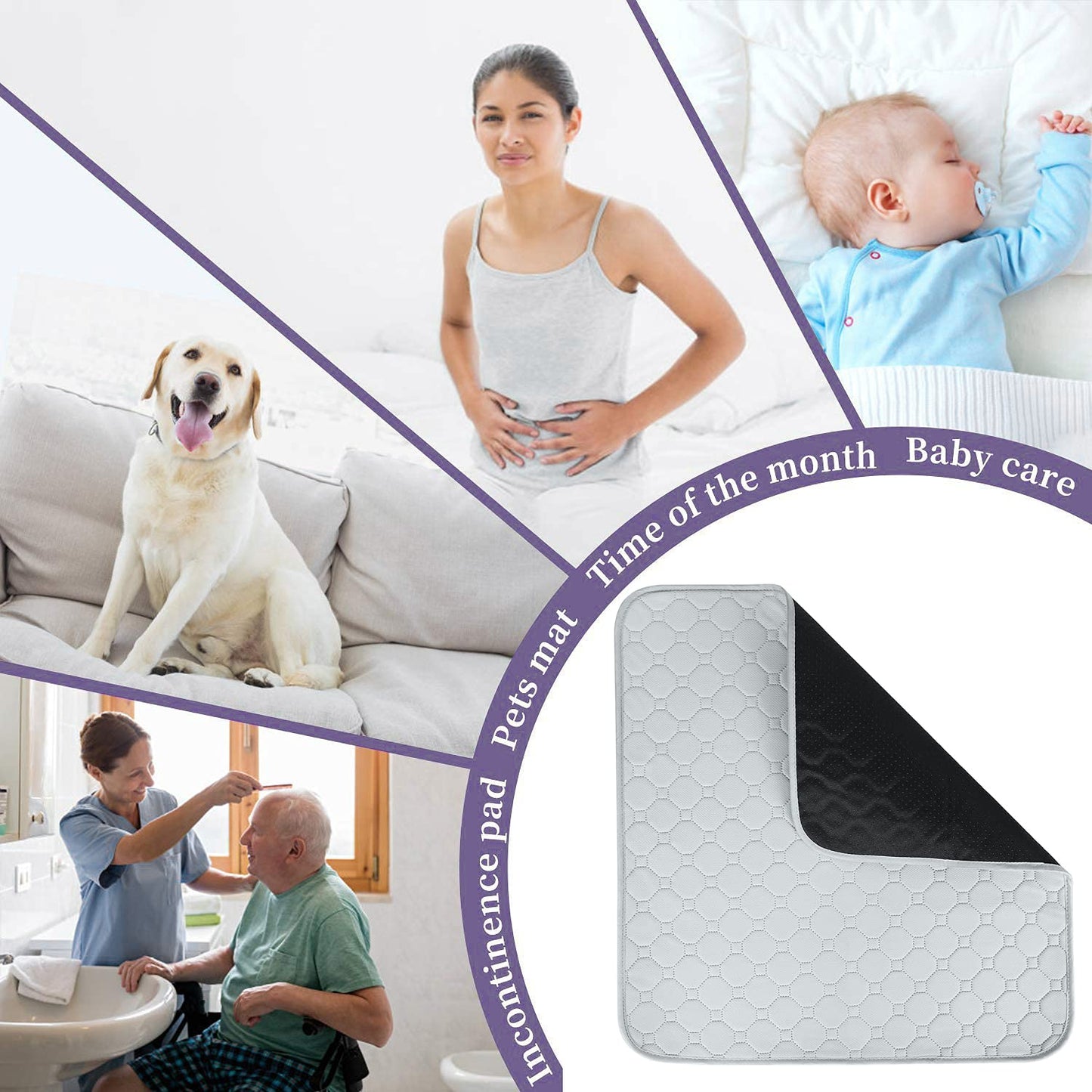 Large Absorbent Washable Incontinence Chair Seat Protector Pad Chair Sheet Waterproof Washable Seat Pads Incontinence Chair Absorbent Pads Nonslip Pet Underpads for Adult Children Baby Pet Mat,55x53cm