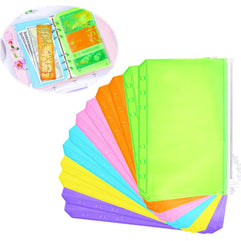 Binder PVC Pocket Notebook Binder, KASTWAVE Collection Binder Loose Leaf Bags Colorful Holes Binder Zipper Folders Waterproof PVC Pouch Document Filing Bags, Put Stationery, Credit Card, ID Card 12Pcs