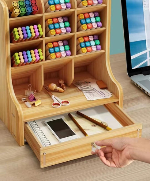 Office Desk Organizer Accessory Station Desktop Stationary Station Paper Filer Tray Organization Office Desk File Rack Home Office Supply Storage Rack All in One Office Desk Station (Large cherry)