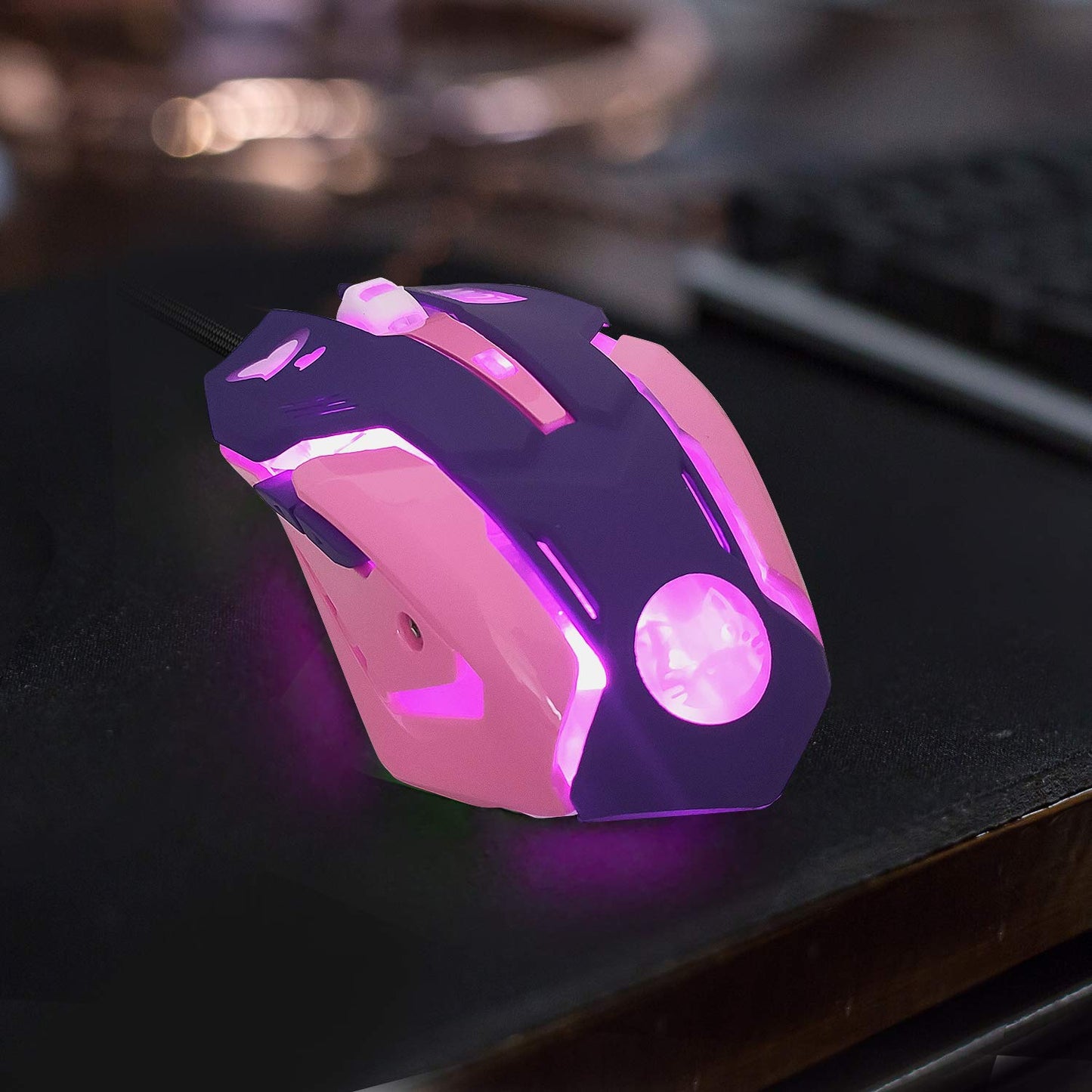 Greshare Gaming Mouse,Pink Backlit Optical Game Mice Ergonomic USB Wired with 2400 DPI and 6 Buttons 4 Shooting for Computer/Win/Mac/Linux/Andriod/iOS. (Purple)