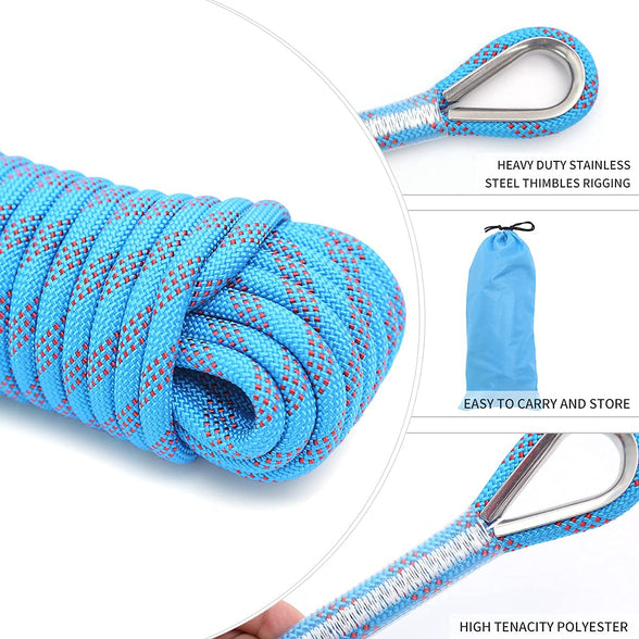 XINSHUNCAN 10mm/12mm Outdoor Climbing Rope Static Rock Climbing Rope, Tree Climbing Rappelling Rope, Escape Nylon Rope, Ice Climbing Equipment Fire Rescue Parachute Rope with 2 Steel Hooks
