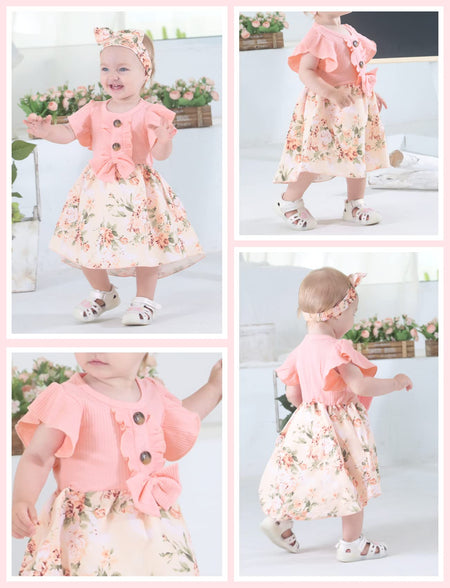 Toddler Baby Girl Dress Floral Ruffle Sleeve Casual Beach Sundress Princess Skirt Clothes Summer Outfits Newborn Dresses(3-6M)