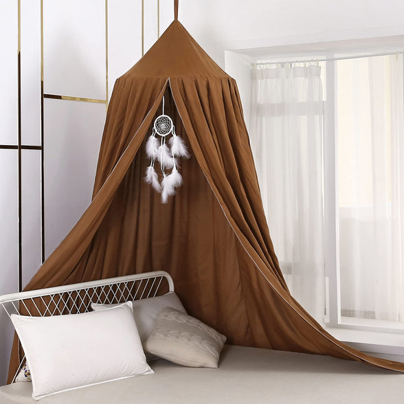 Mengersi Bed Canopy Play Tent for Kids, Round Dome Kids Mosquito Net Indoor Outdoor Castle Hanging House Decoration Reading Nook (Coffee)