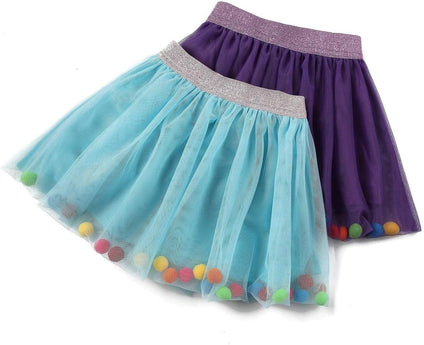 DaniChins Girl's Tutu Skirt Layered Tulle Princess Skirt with Pom Pom Puff Balls for Little Girls 8 Years