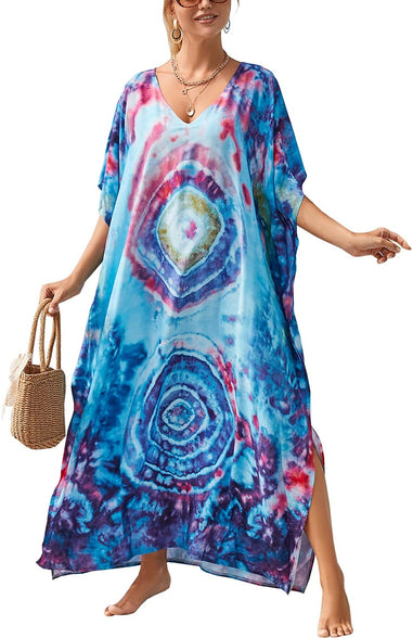 YouKD Maxi Dress V-Neck Kaftan Boho Robes Beach Cover-ups Dress Roomy Gowns for Women