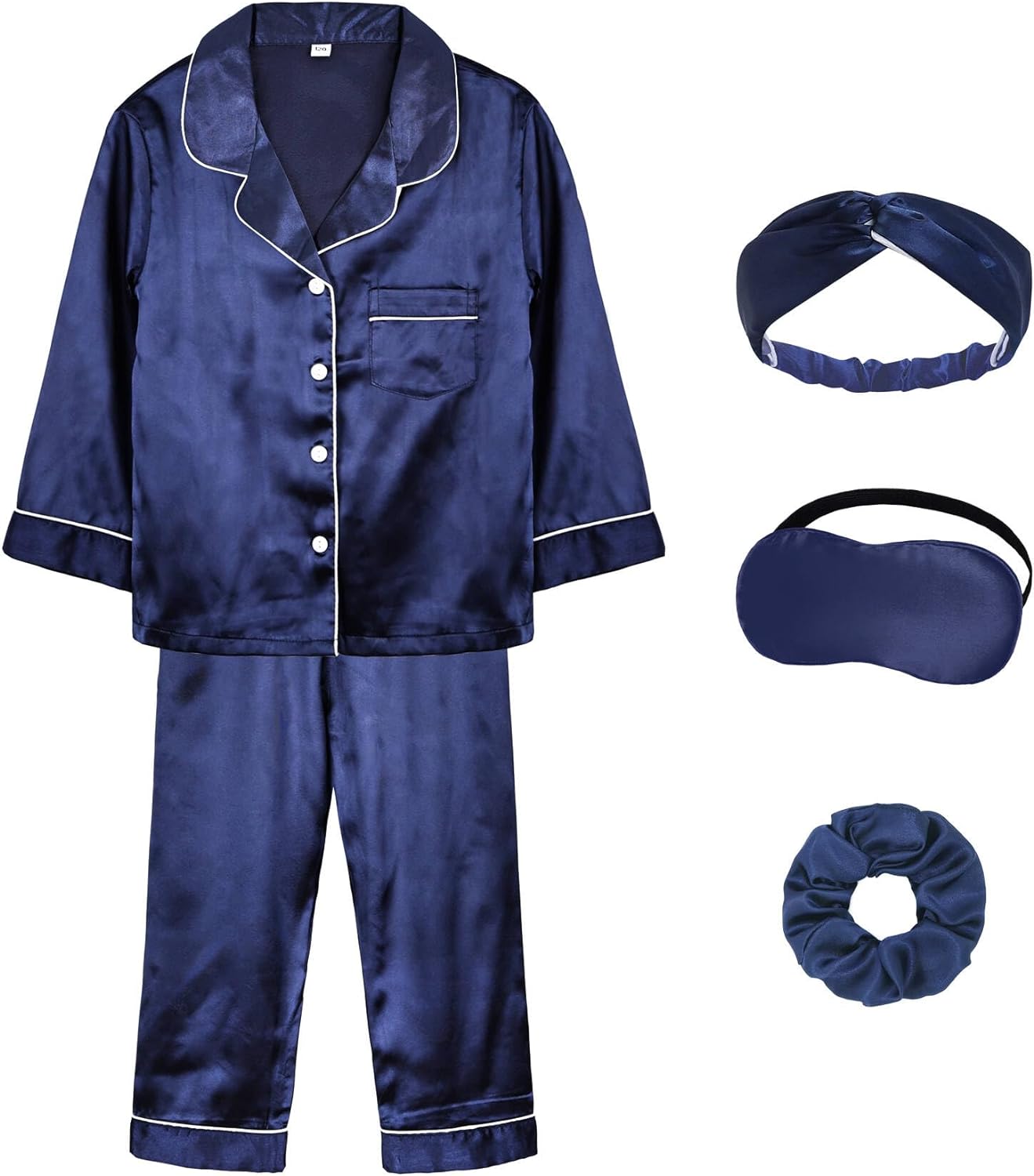 ALHAVONE Kids Girl Pajama Set with Headband Blindfold Hair Tie Toddler Boy Girl Satin Silky Button-up Pajama Sleepwear