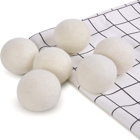 Wool Dryer Balls, 4pcs Wool Tumble Drying Ball With Cotton Bag, Laundry Reusable Natural Fabric Softener Reduces Clothing Wrinkles and Saves Drying Time for Washing Machine, White, 6cm