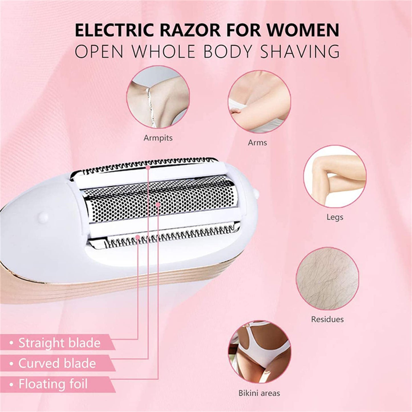 Arabest Electric Hair Removal Epilator, Portable Waterproof Painless Electric Hair Shaver, USB Rechargeable Lady Cordless Depilator, Bikini Trimmer Wet and Dry Use for Arm Bikini Leg Underarm