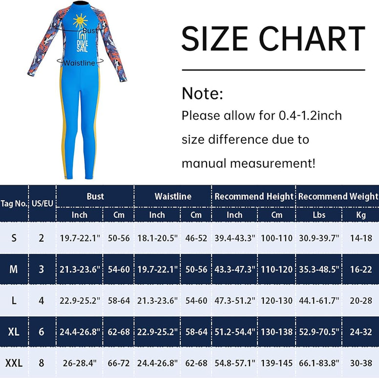 Happy Cherry Kids Wetsuits Girls Boys Neoprene Thermal Warm One Piece Swimsuit Long Sleeve UV Protection Back Zipper Rash Guard Diving Swimming Surfing 3-12 Years