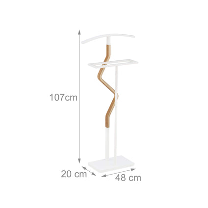 Relaxdays Valet Stand for Suit and Trousers, Wood Metal Mix, Bedroom, Clothes Butler, HBT 107 x 48 x 20 cm, White/Natural, 1 Item