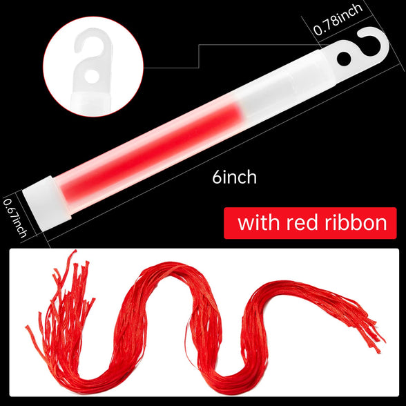 25 Ultra Bright Glow Sticks,Emergency Light Sticks,6 Inch Large Glow Sticks Bulk with Red Ribbon,Glowsticks with 12 Hour Duration for Camping Accessories,Parties,Hurricane,Earthquake,Survival Kit