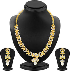 Sukkhi Glittery Gold Plated Wedding Jewellery Austrian Diamond Necklace Set For Women (2559NADP550) Free Size
