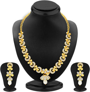 Sukkhi Glittery Gold Plated Wedding Jewellery Austrian Diamond Necklace Set For Women (2559NADP550) Free Size