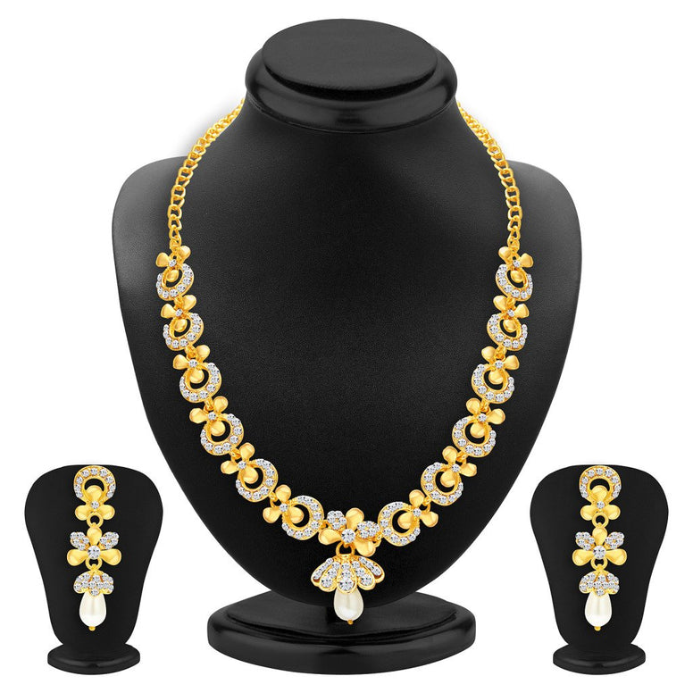 Sukkhi Glittery Gold Plated Wedding Jewellery Austrian Diamond Necklace Set For Women (2559NADP550) Free Size