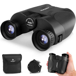 Binoculars 12x25 for Adults & Kids, Portable Size and Waterproof, Low Light Night Vision with Binoculars for Bird Watching, Camping, Hiking, Outdoor Sports