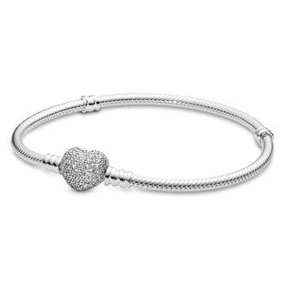 Pandora Women's Moments Silver Bracelet with Pave Heart Clasp