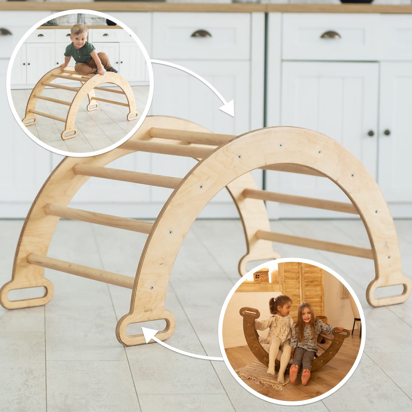 Goodevas Wooden Ladder Arch for Climbing - Montessori Toddlers Gym - Kids Ladder Climber, Eco-Friendly Waldorf Rocker Aged 1-7 y.o