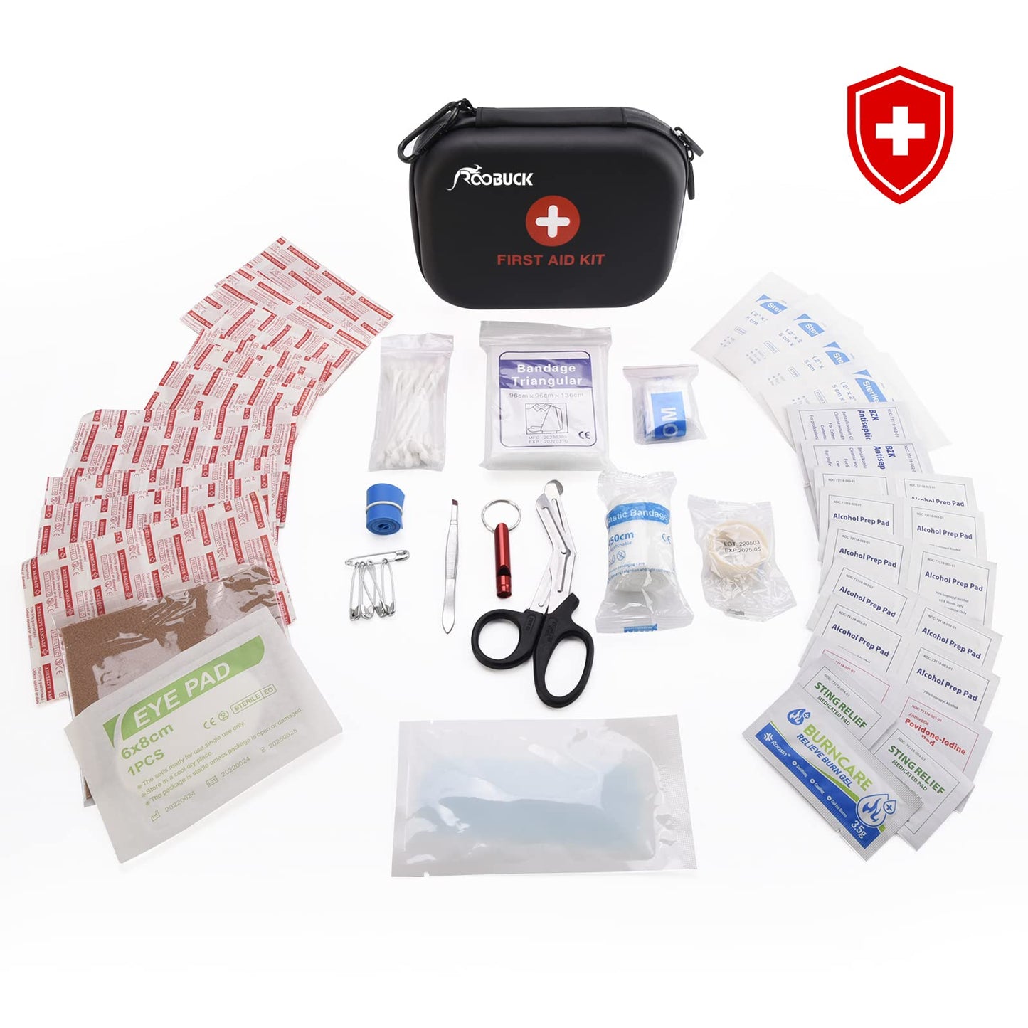 Roobuck First Aid Kit for Hiking, Backpacking, Camping, Travel, Car & Cycling. with Waterproof Laminate Bags You Protect Your Supplies! Be Prepared for All Outdoor Adventures or at Home & Work (Black)