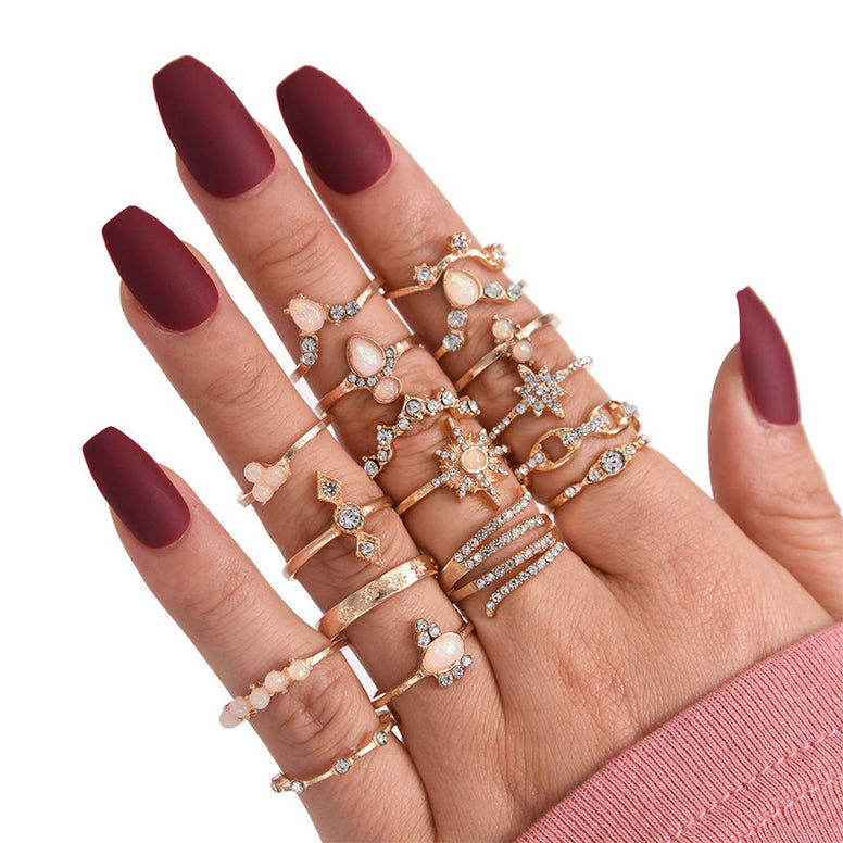 Yellow Chimes 17 PCs Combo Boho Vintage Style Gold Plated Knuckle Rings Set for Women and Girls