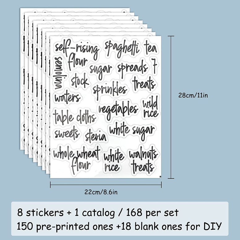 SYOSI Home Organization Labels,168PCS Food Label Stickers, Preprinted Label Stickers for Kitchen Pantry Storage Cleaning, Water Oil Proof Pantry Label Stickers for Jars, Canisters, Boxes, Bins