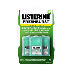 Listerine Freshburst Pocketpaks Breath Strips, Kills Bad Breath Germs, Portable Pack, 24-Strip Pack, 3 Pack