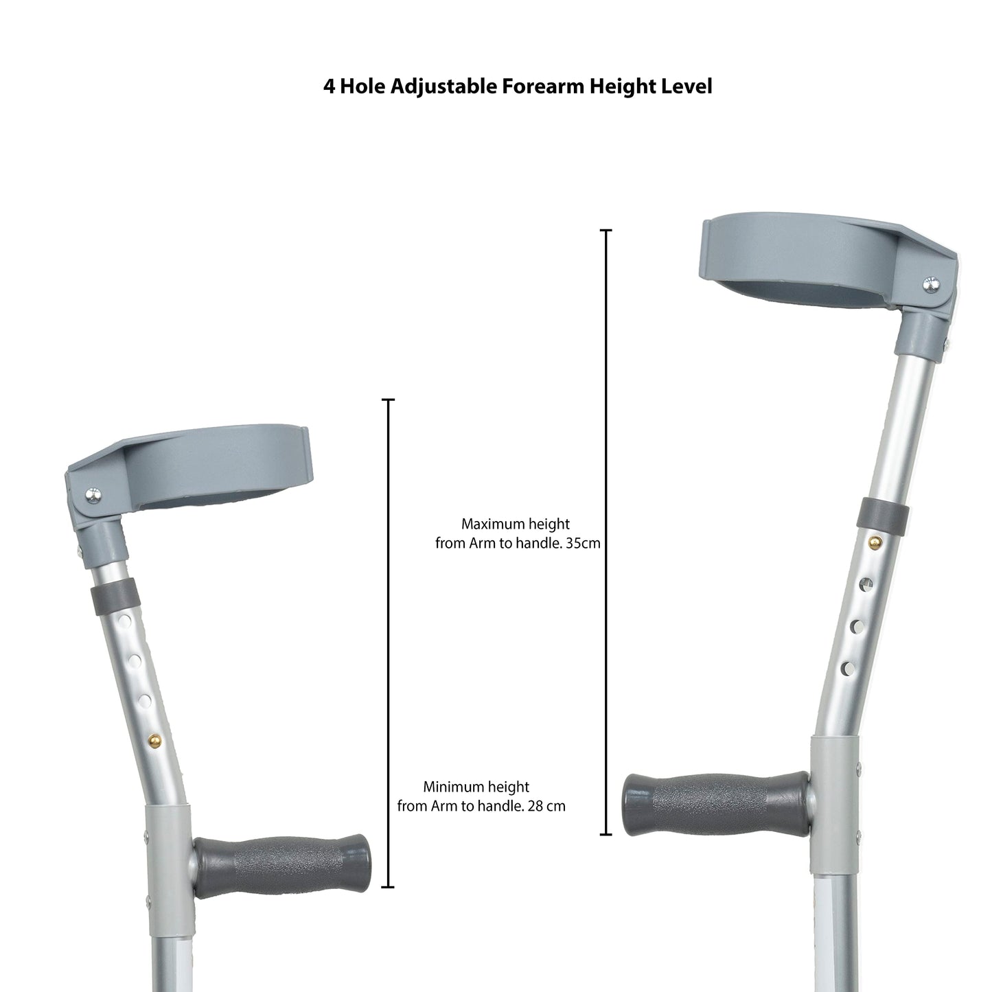 Rehamo Lightweight Walking Forearm Crutches with Height Adjustment - Size M - Height 5.2-5.10 Ft | Folding Crutches for Elderly, Disabled & Old People | Comfortable Crutches with Arm Support